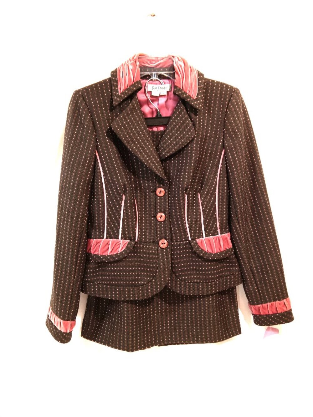 Kay Unger Skirt Suit Size 8 Fits M Vintage Women 2 Piece Outfit NWT Brown & Pink